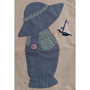 Vintage Small Quilt Sunbonnet Sue Cotton Blue Red Machine Quilted 53" Childs
